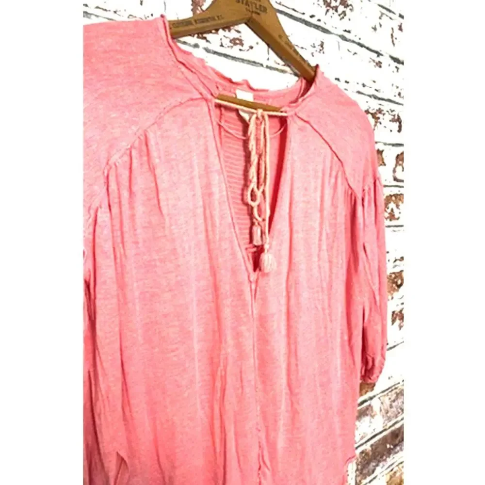 Free People We The Free Flowing Lightweight Linen Blend Tassel Peasant Blouse